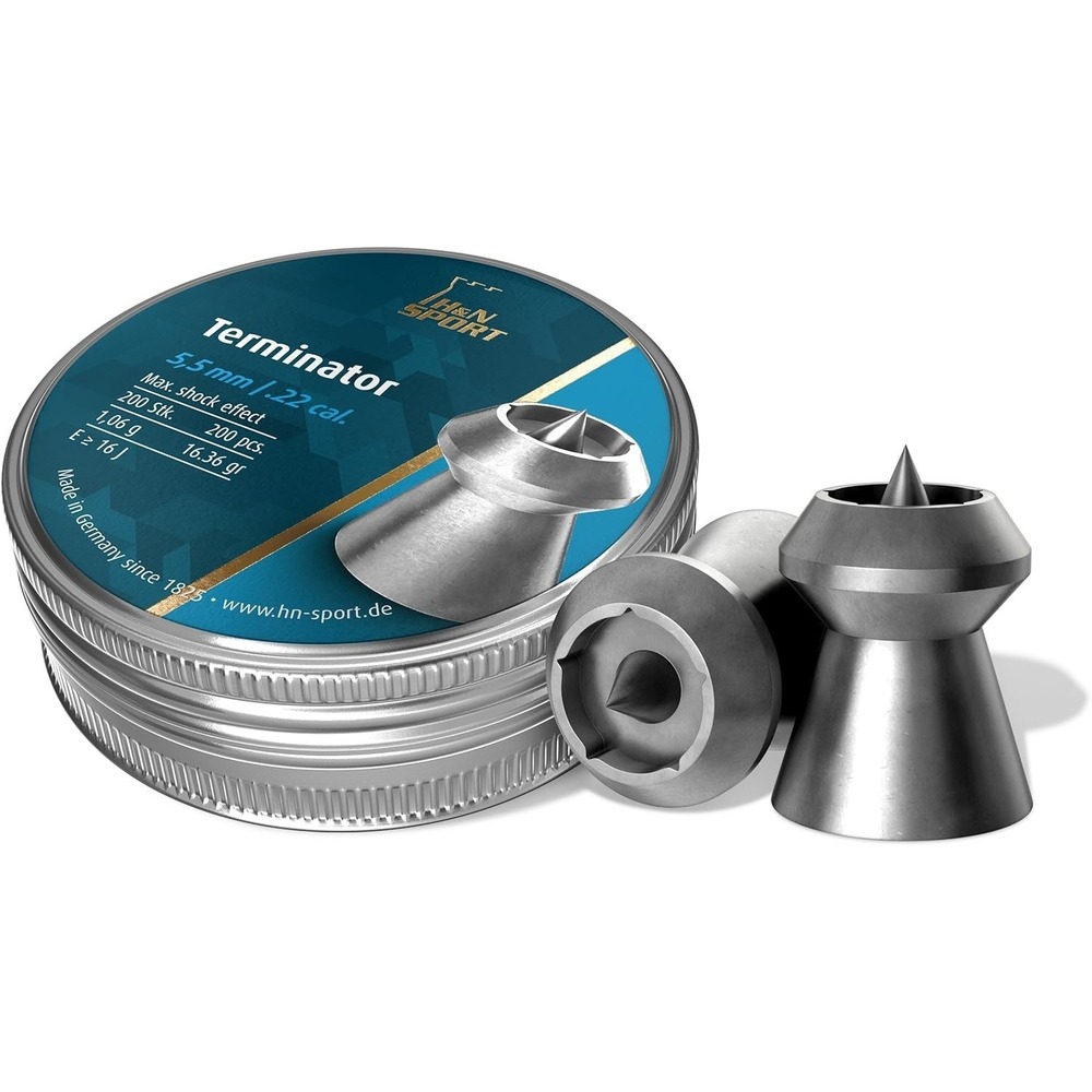 H&N Sport Terminator Hollowpoint .22 Cal Airgun Pellets 16.36 grains 200 Count